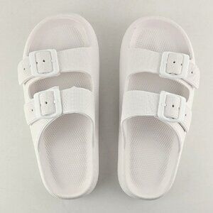 Chunky White Slide Sandals Double Buckle Straps Size Small 36/37
